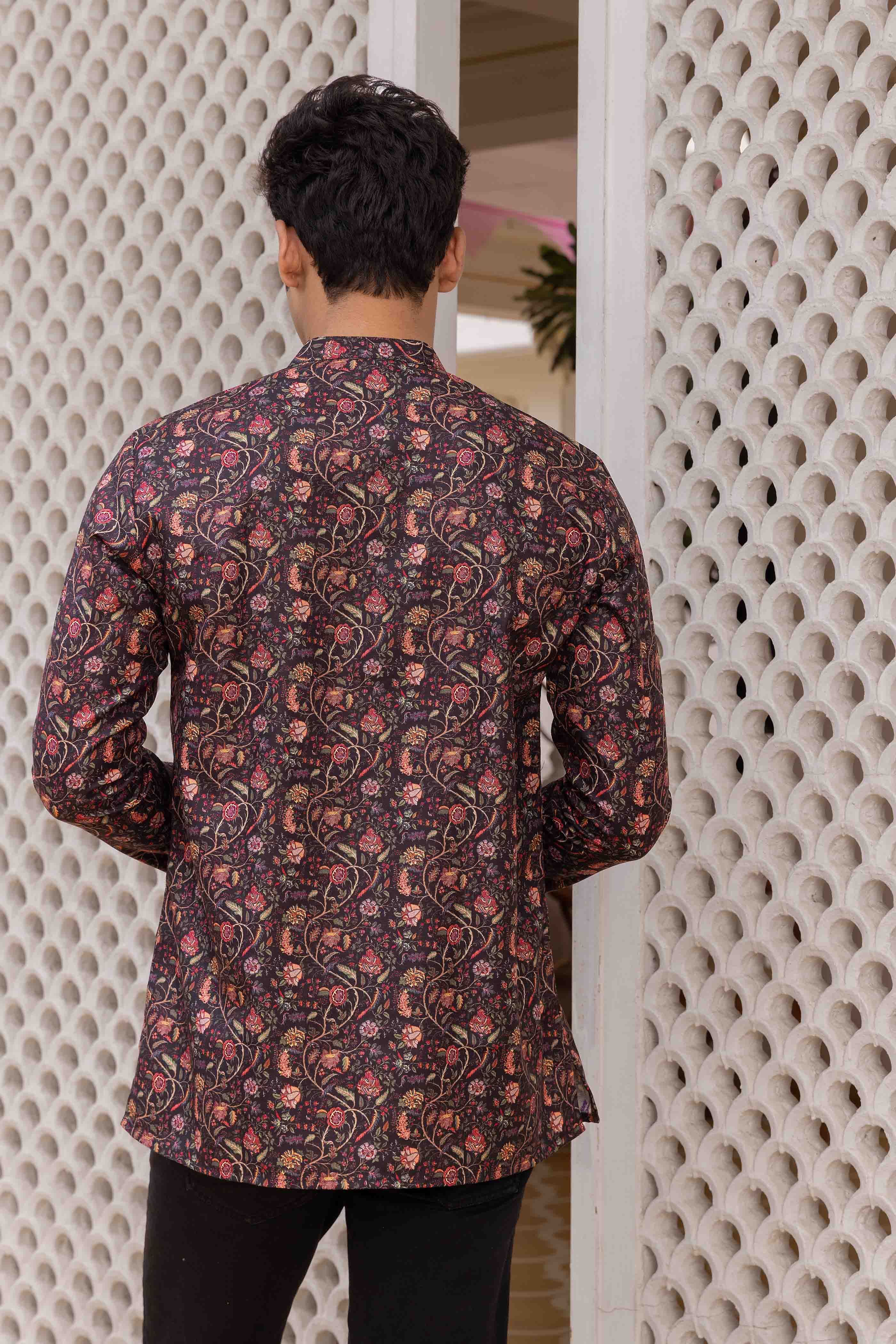 Black Floral Printed Shirt Kurta